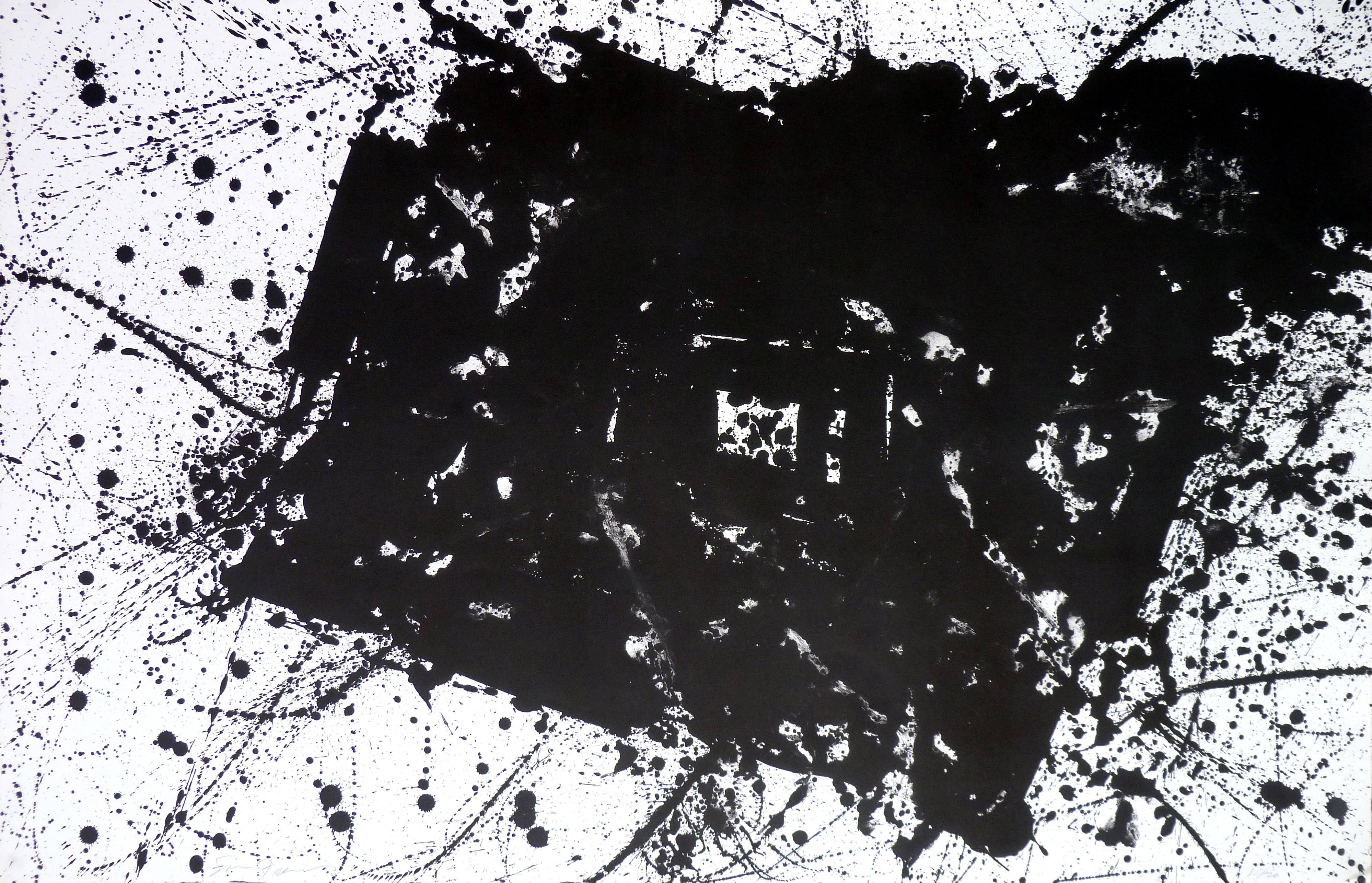 Sam Francis Abstract Print - very large original black and white abstract lithograph