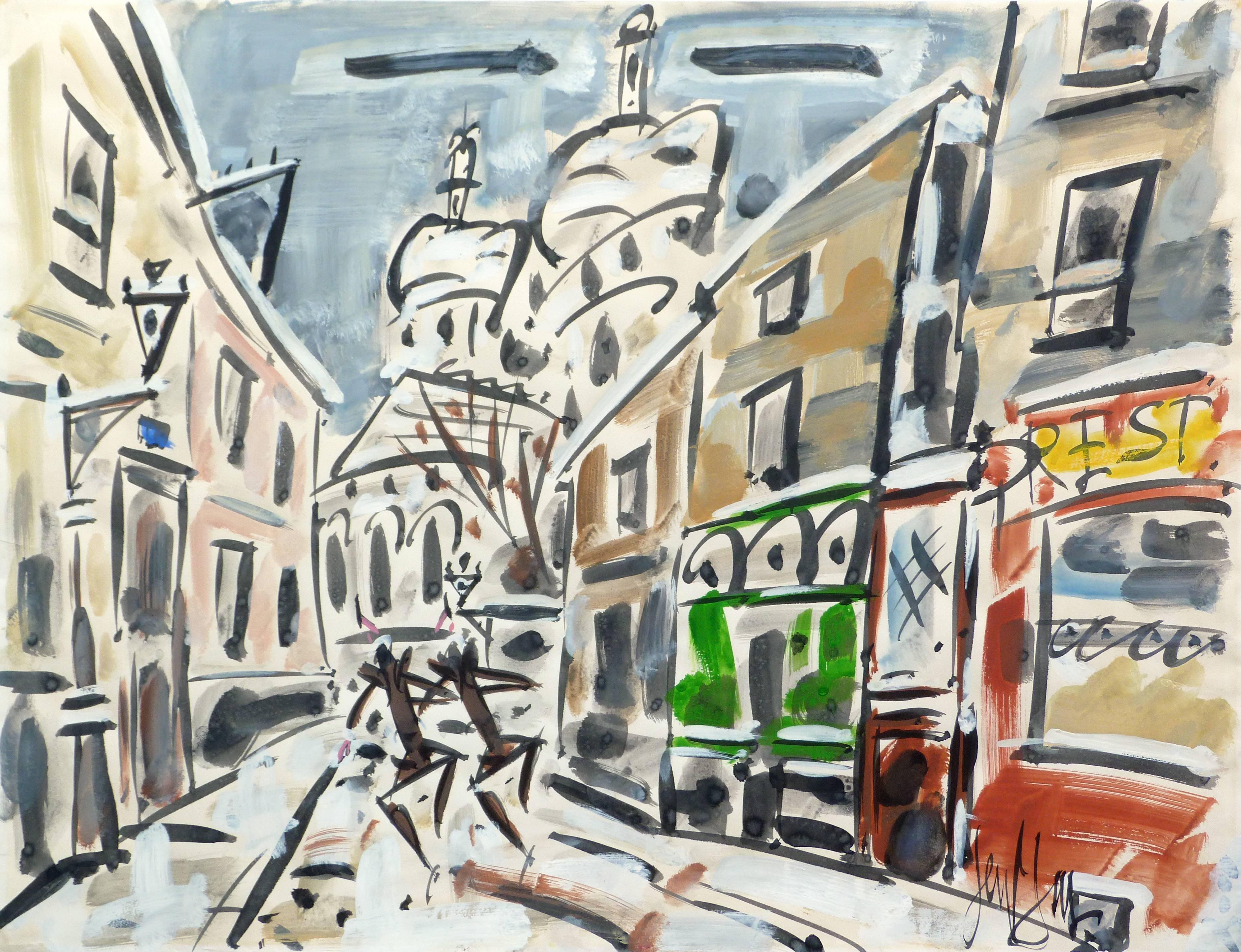 GEN PAUL Landscape Painting - A street scene of Montmartre in Paris