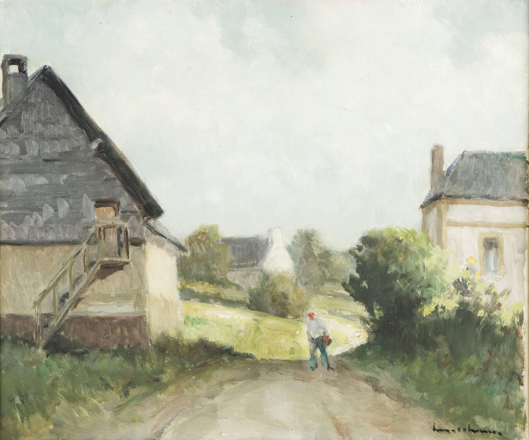 The village to the old town - Painting by Henri Maurice CAHOURS