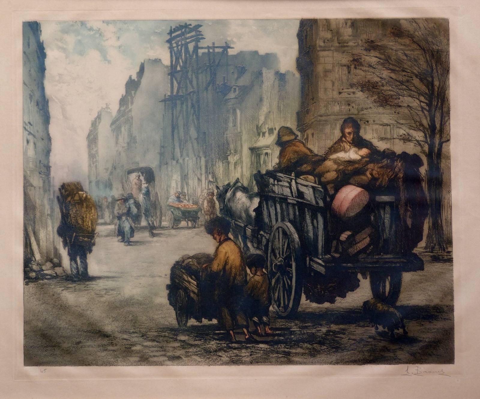Auguste Brouet Figurative Print - The Sleigh in Paris, large etching