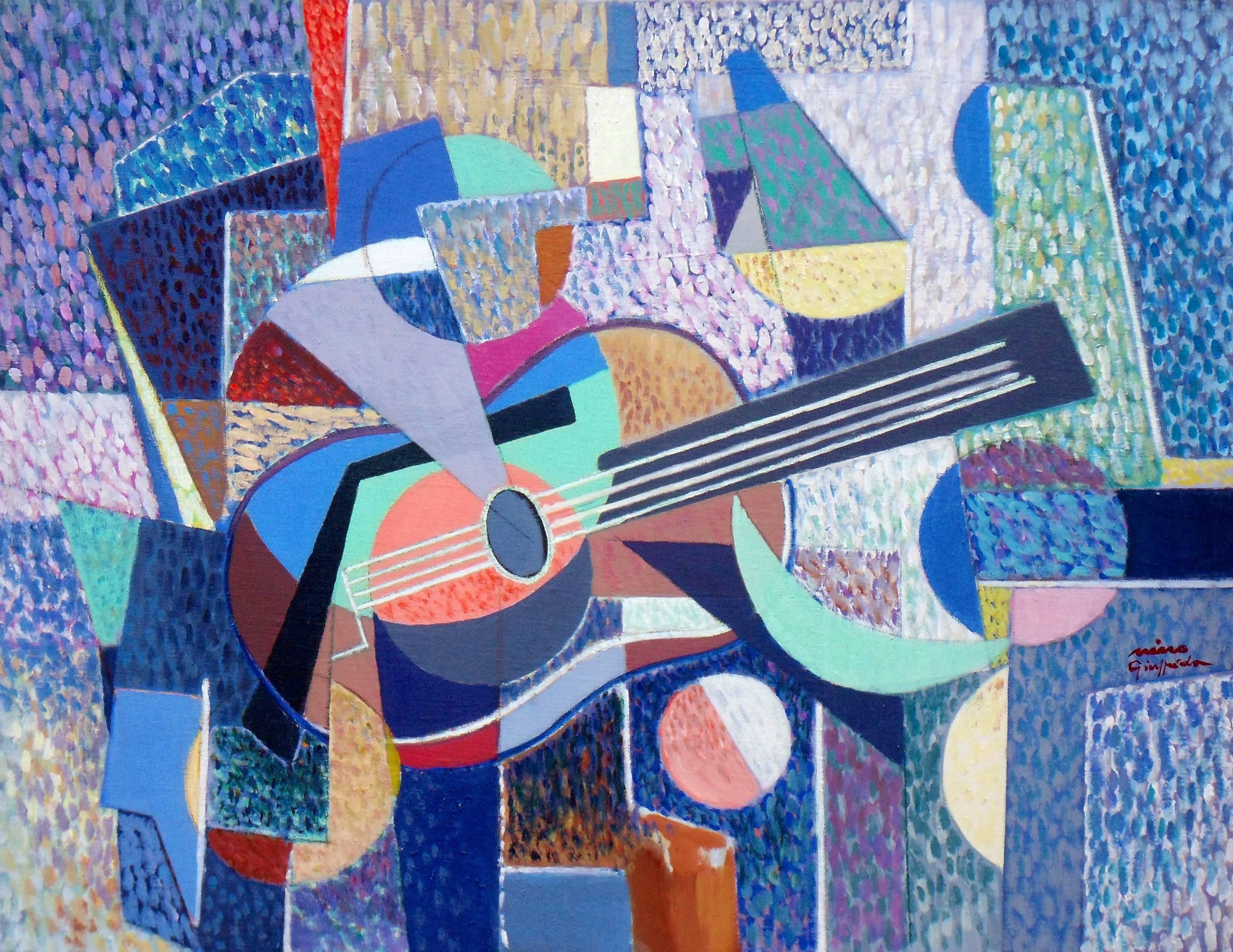 Vibration's Guitare - Cubist Painting by Nino Giuffrida