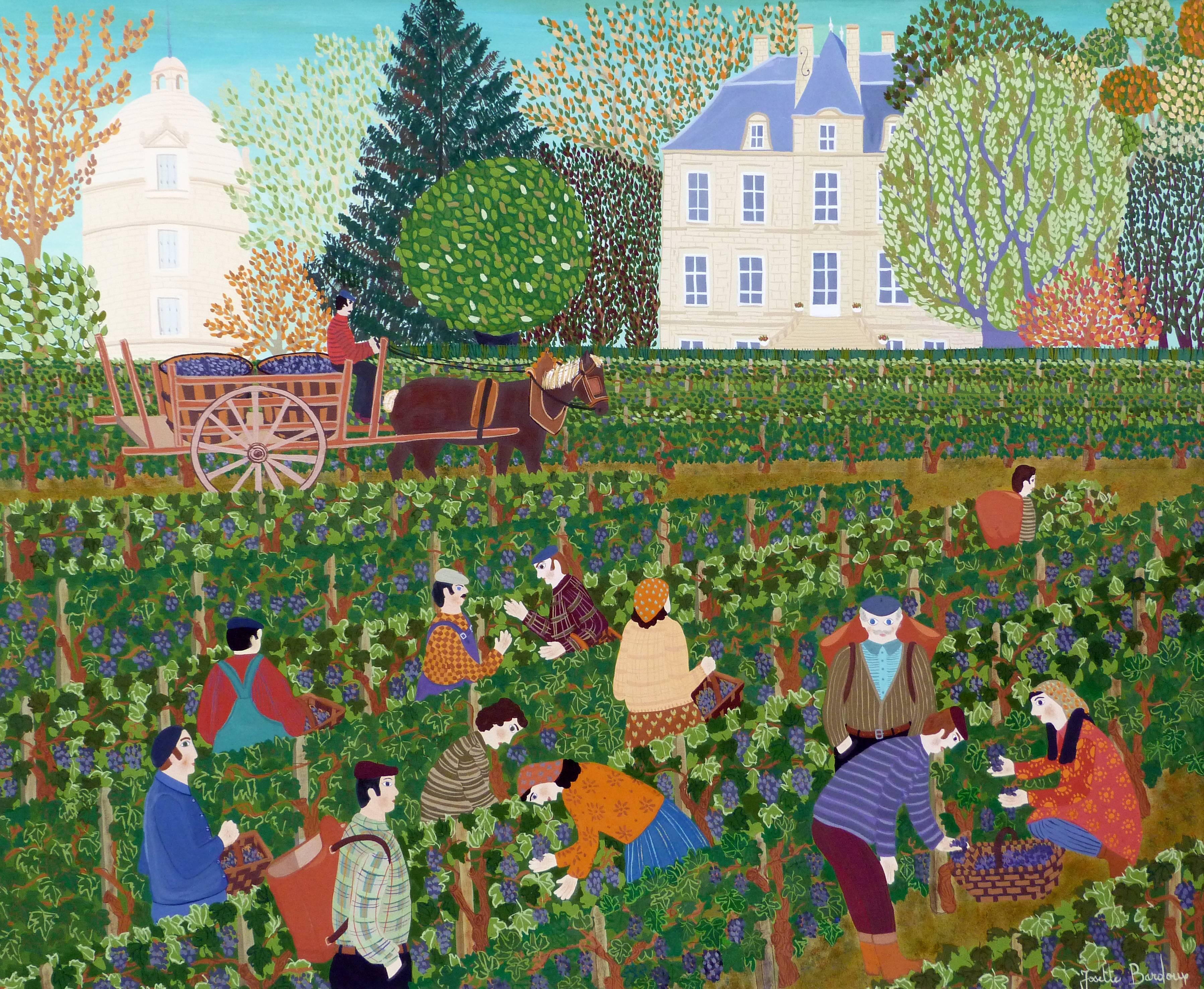 Landscape Painting Josette BARDOUX - Les vendanges au Château Latour en France.