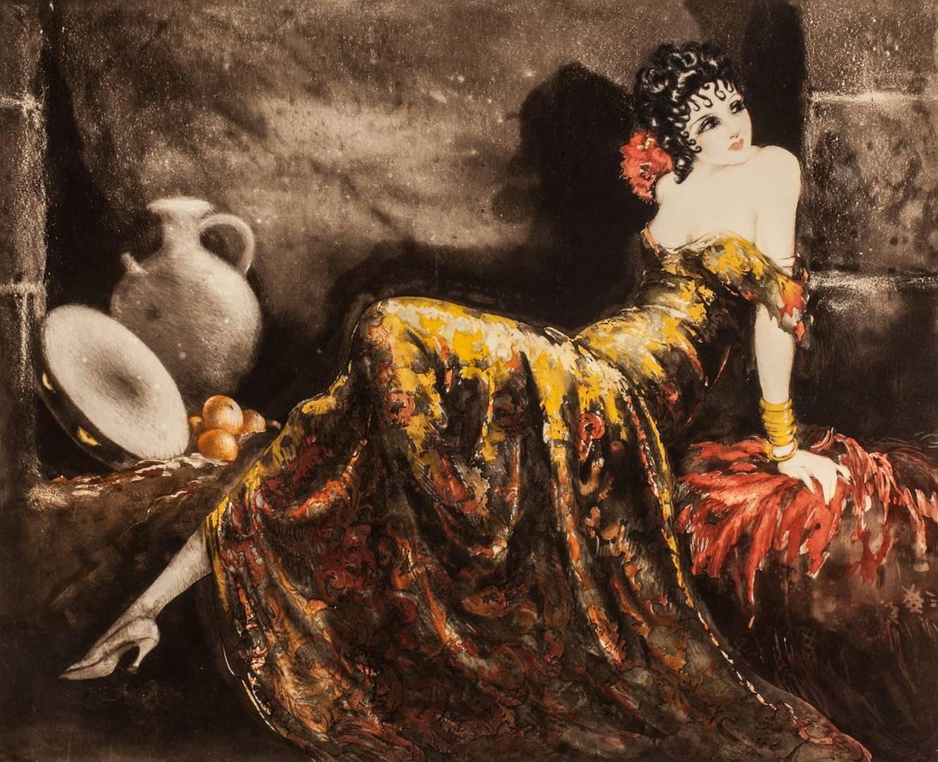 Louis Icart Portrait Print - « Gypsy Woman » or « Gay Senorita »