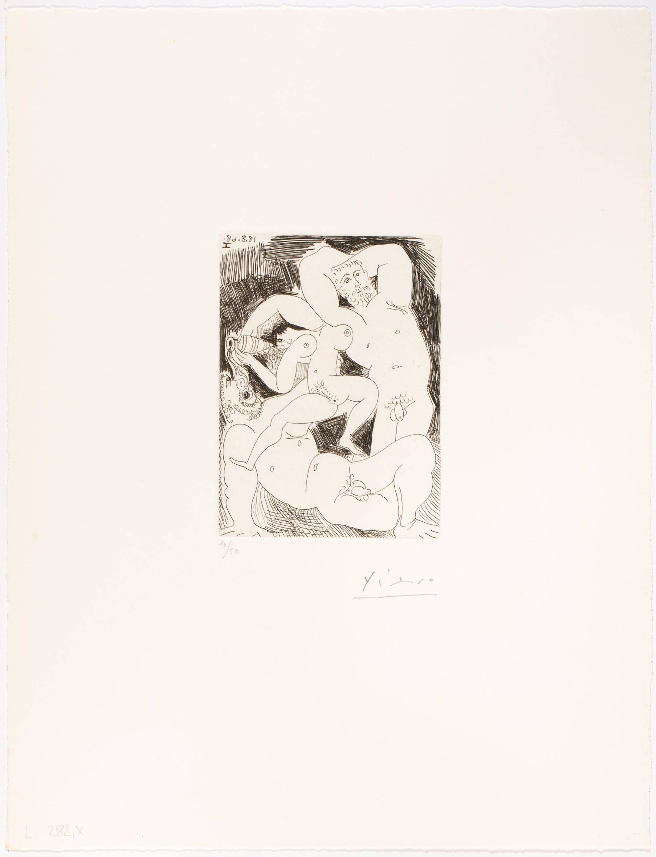 Original handsigned nude erotic etching - Beige Nude Print by Pablo Picasso