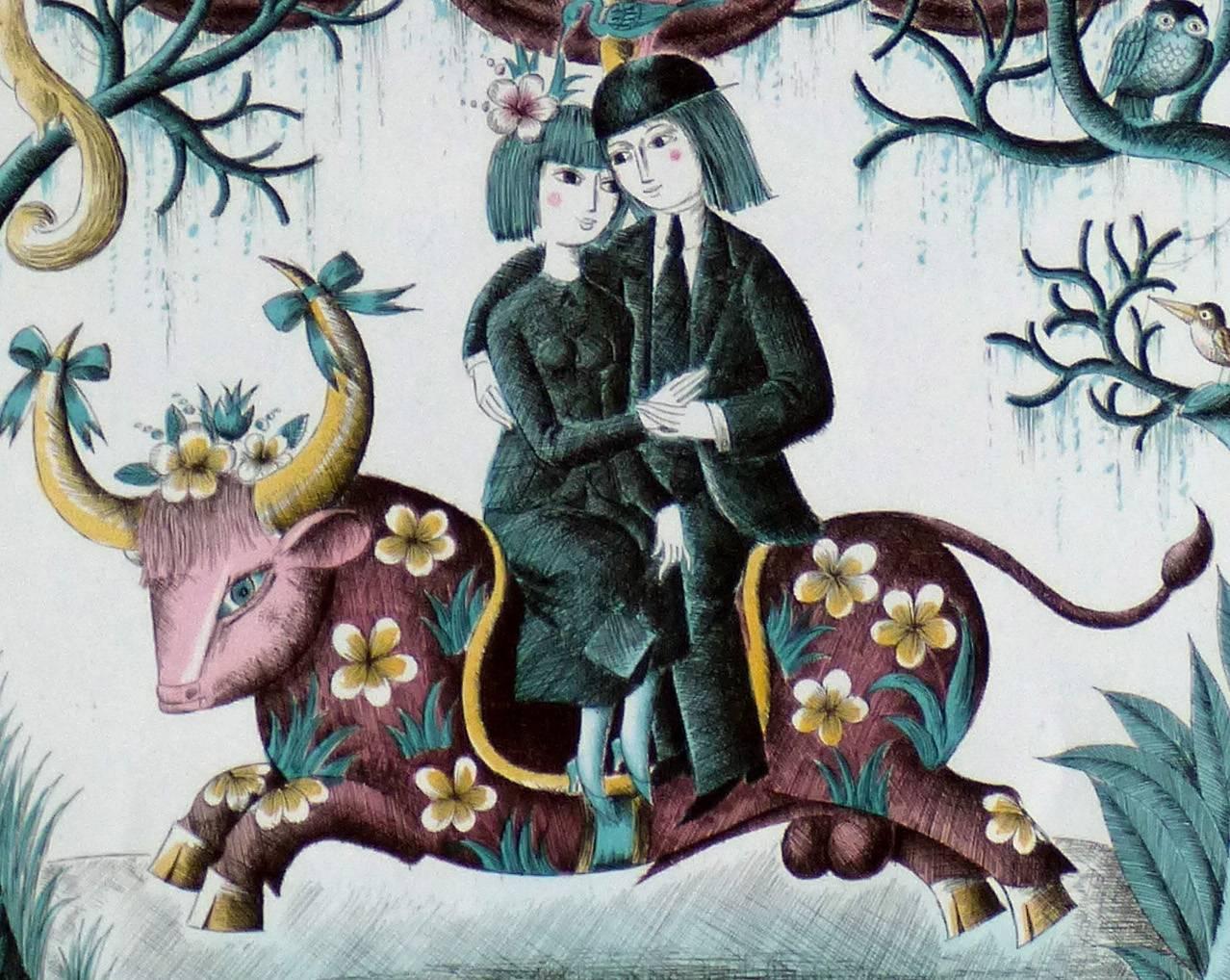 L'amateur, le taureau et le carrousel - Impressionnisme Print par Raymond Peynet