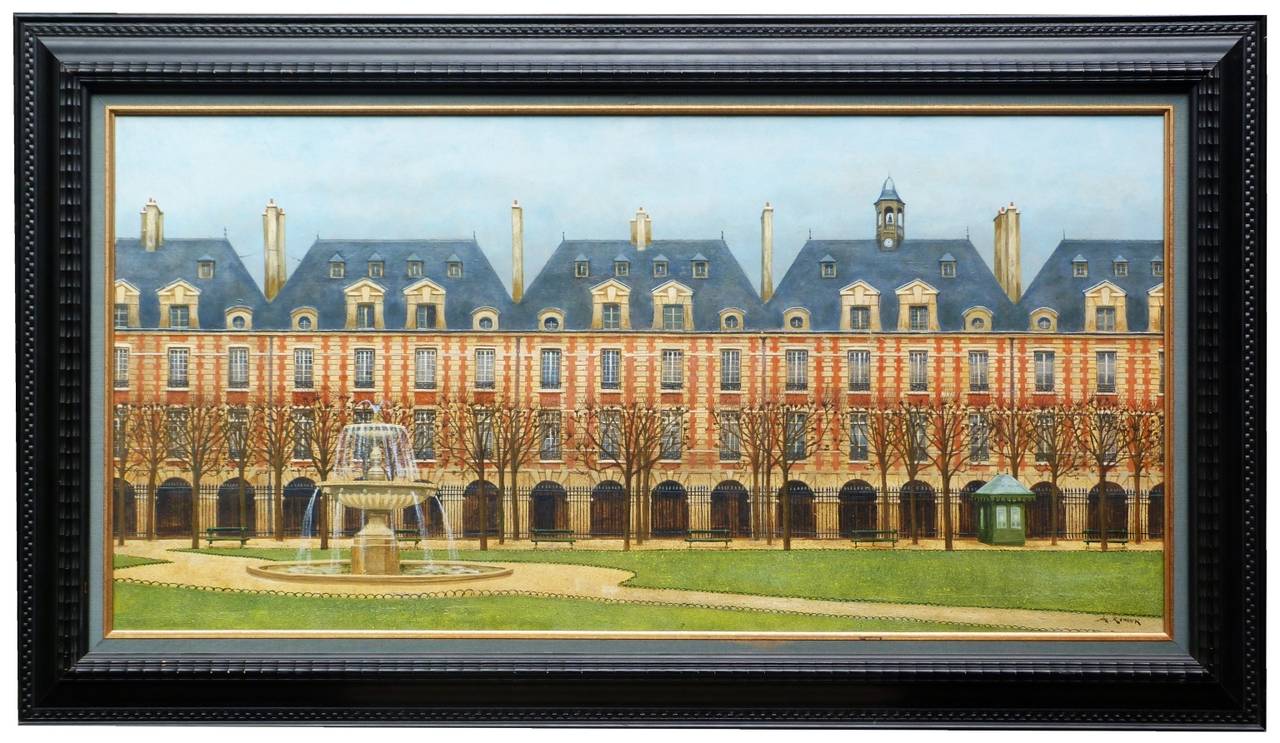 André RENOUX Landscape Painting - Place des Vosges in Paris