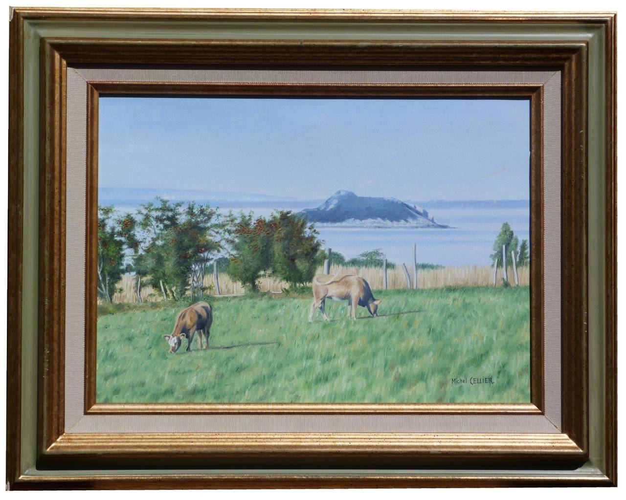 Michel CELLIER Landscape Painting - The Cows and the ilot de Tombelaine, Baie du Mont Saint-Michel