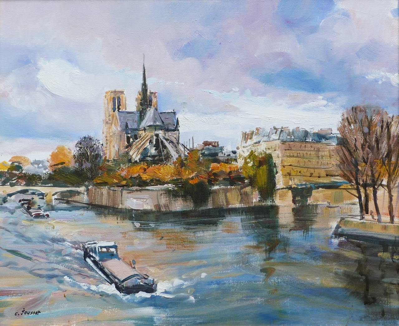 Ciel d'Orage sur Notre-Dame de Paris - Painting by Claude JOUSSET