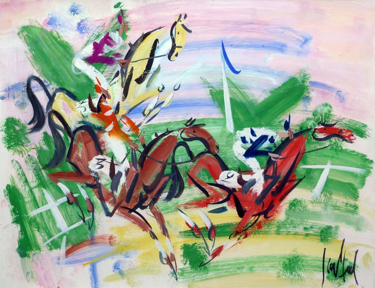 GEN PAUL Animal Painting - The Horses - The Race