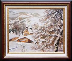 Vintage The church of Megève under the snow