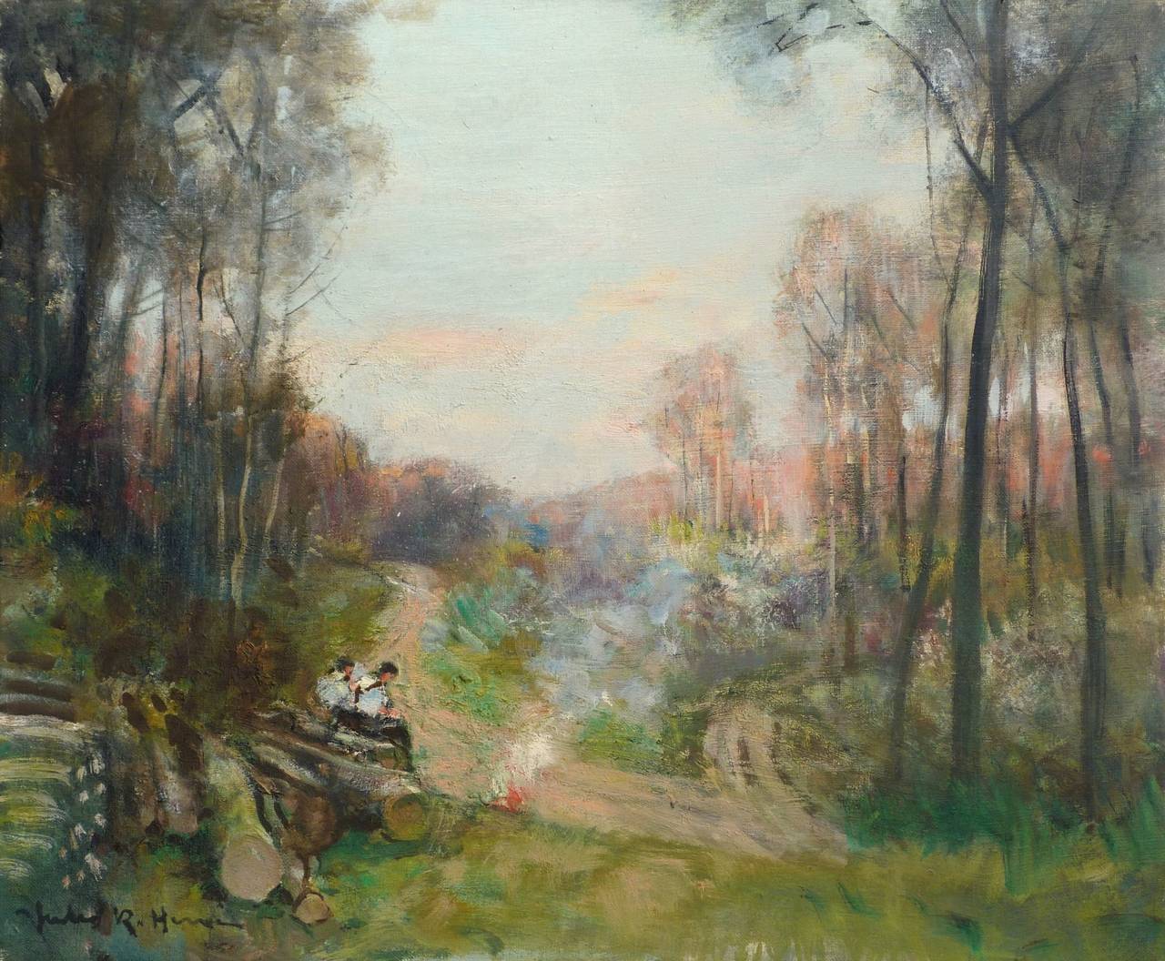 Jules René Hervé Landscape Painting - The loggers' break