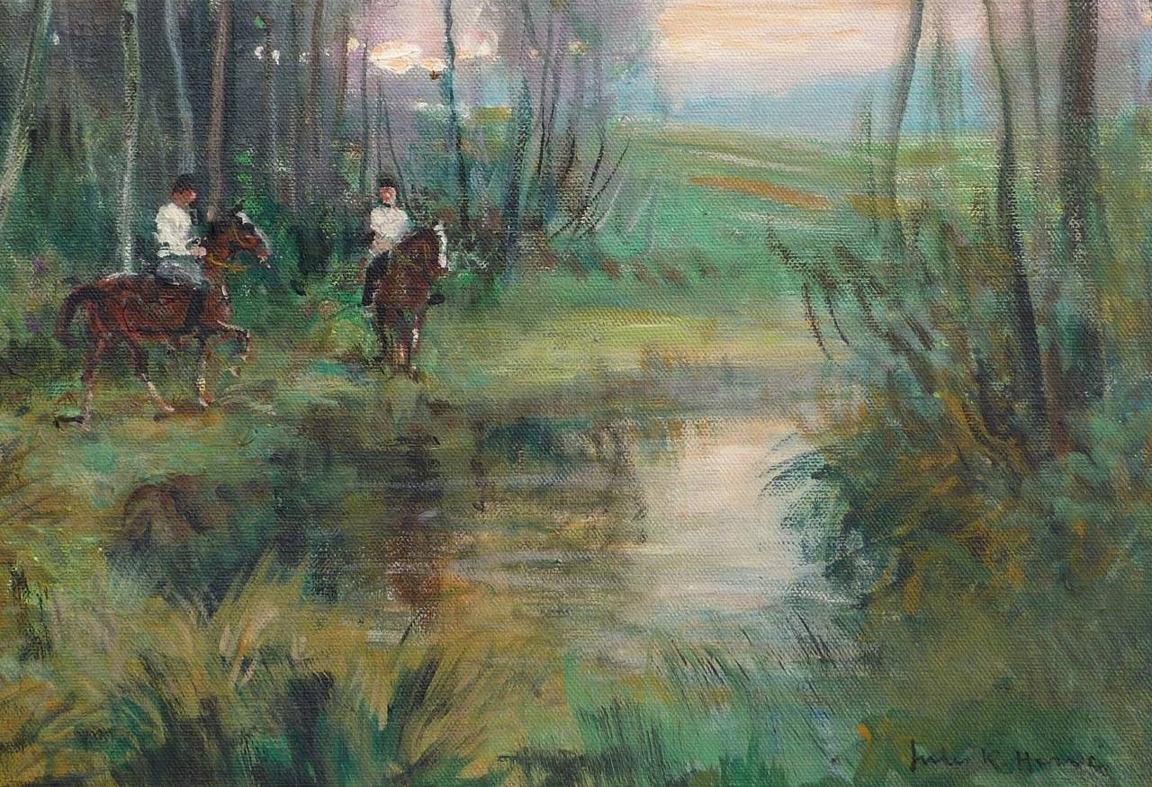 Les Cavaliers - Impressionist Painting by Jules René Hervé