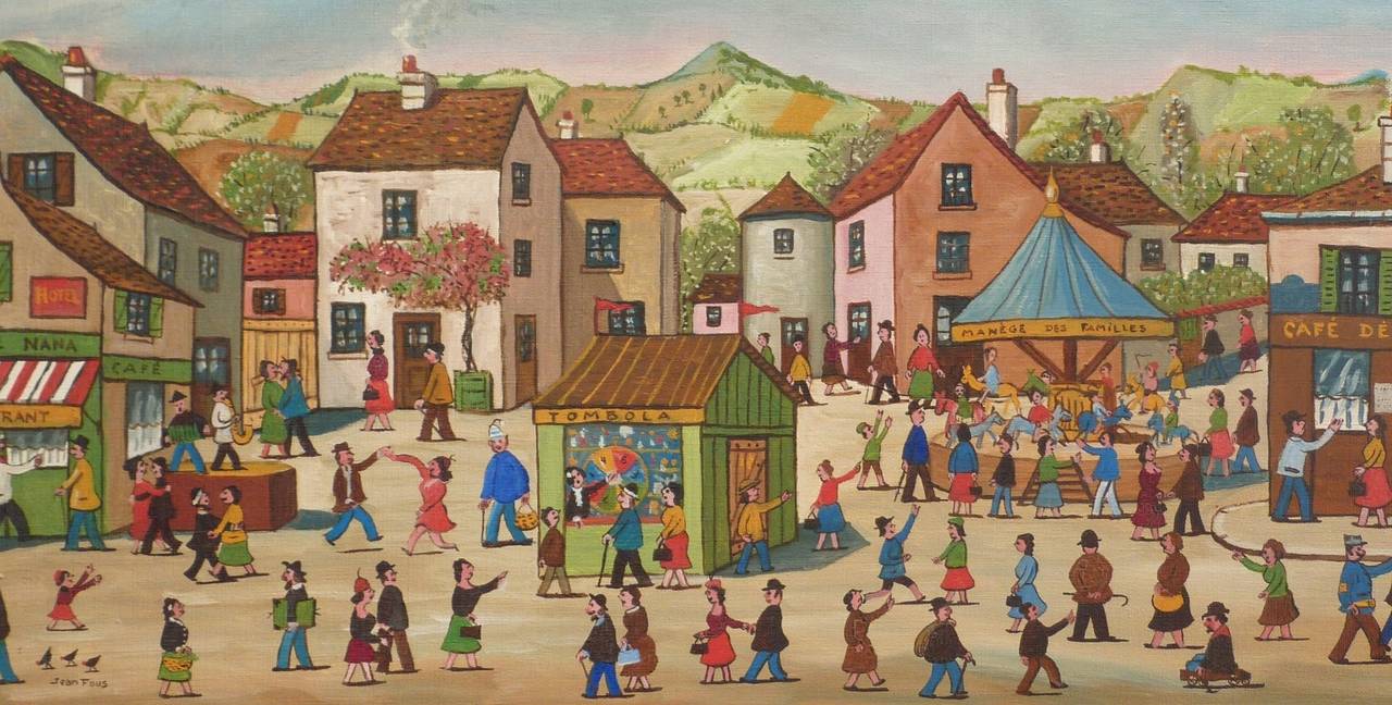 The Party at the village - Painting by Jean Fous