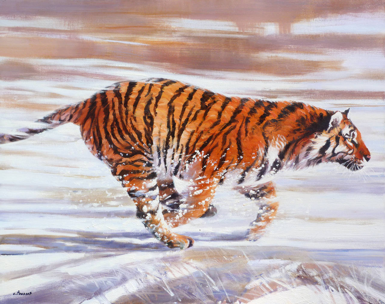 Claude JOUSSET Animal Painting - The tiger during the winter in the Taiga