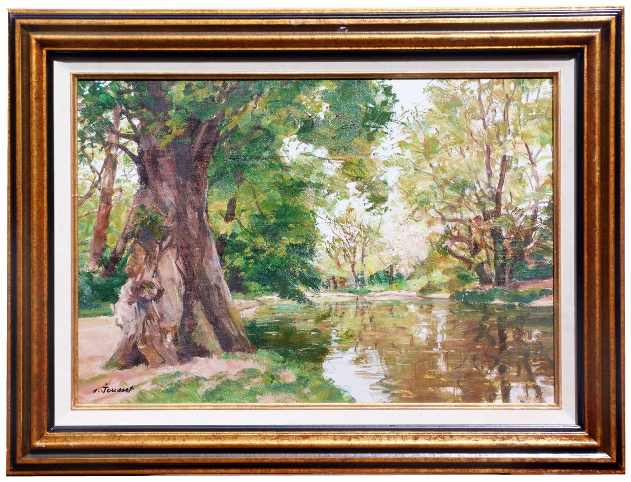 Claude JOUSSET Landscape Painting - Le vieil arbre au bord de l’étang