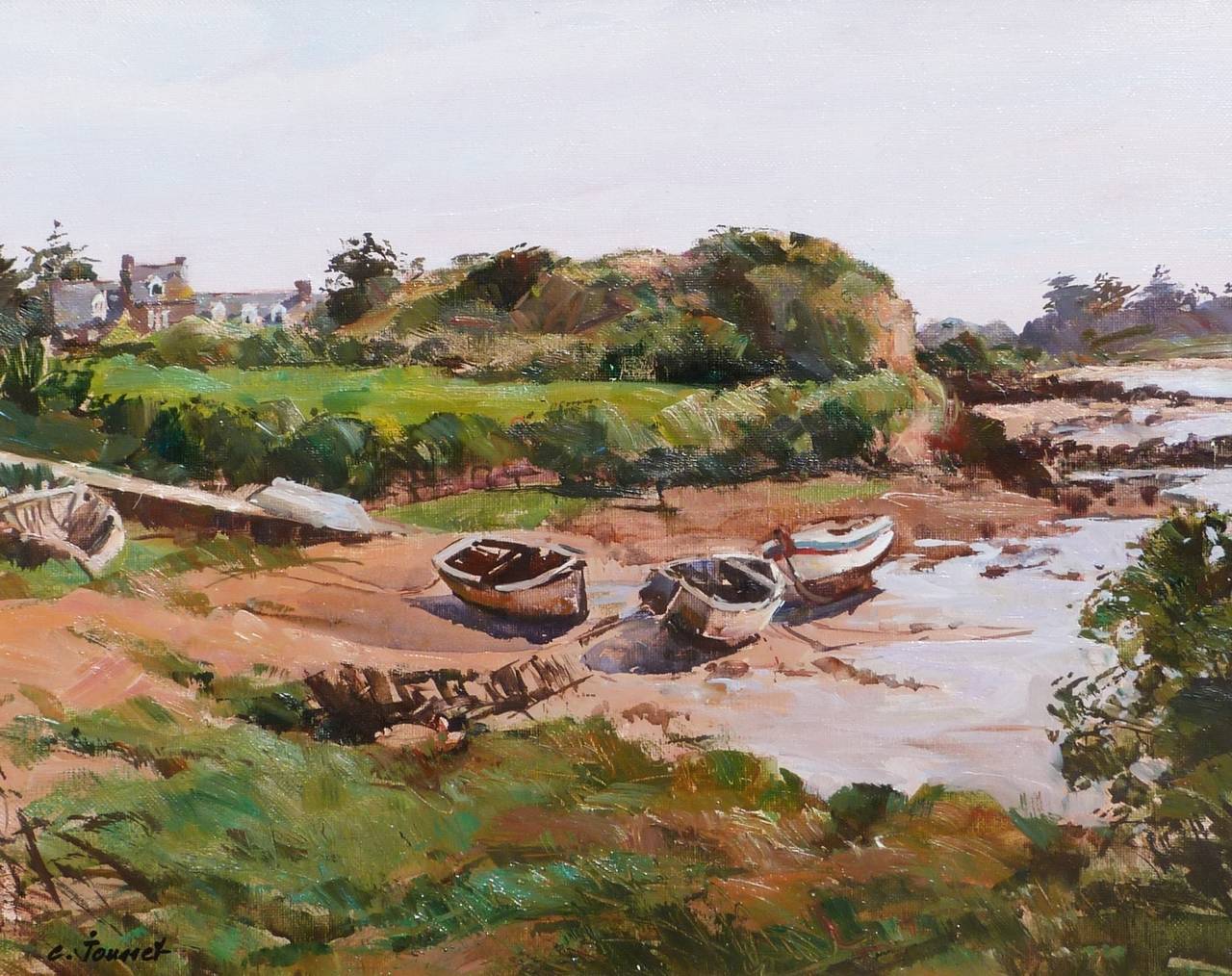 Low tide in Bréhat - Impressionist Painting by Claude JOUSSET