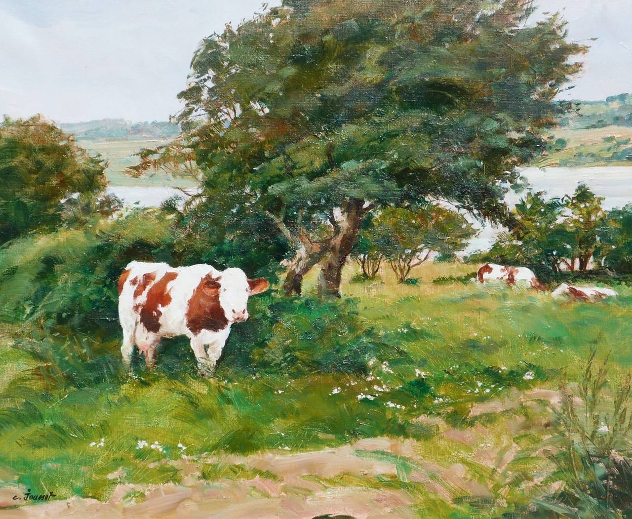 The Cows - Impressionist Painting by Claude JOUSSET