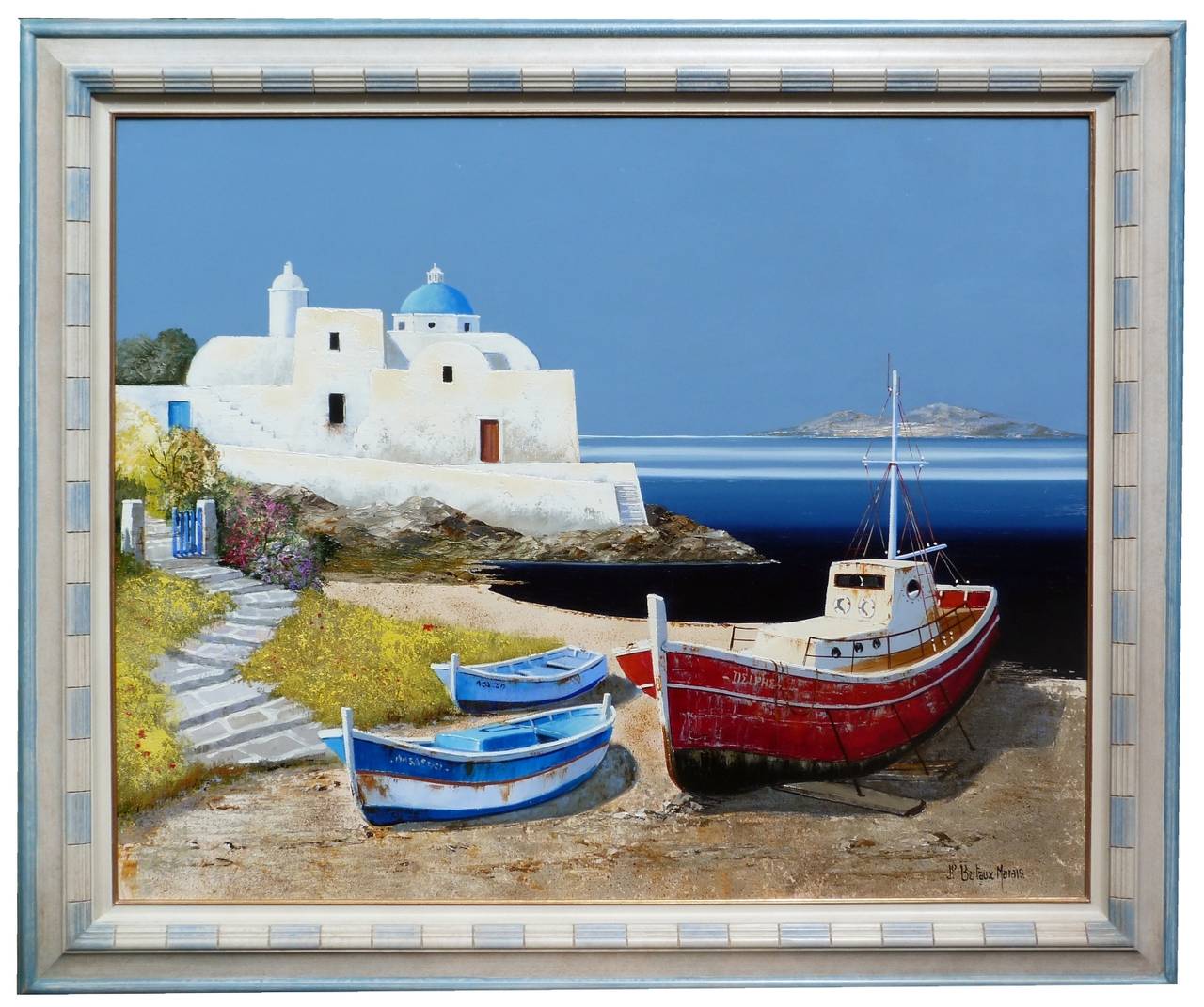 Jean-Pierre BERTAUX-MARAIS Landscape Painting - Le monastère de Naoussa - Greece