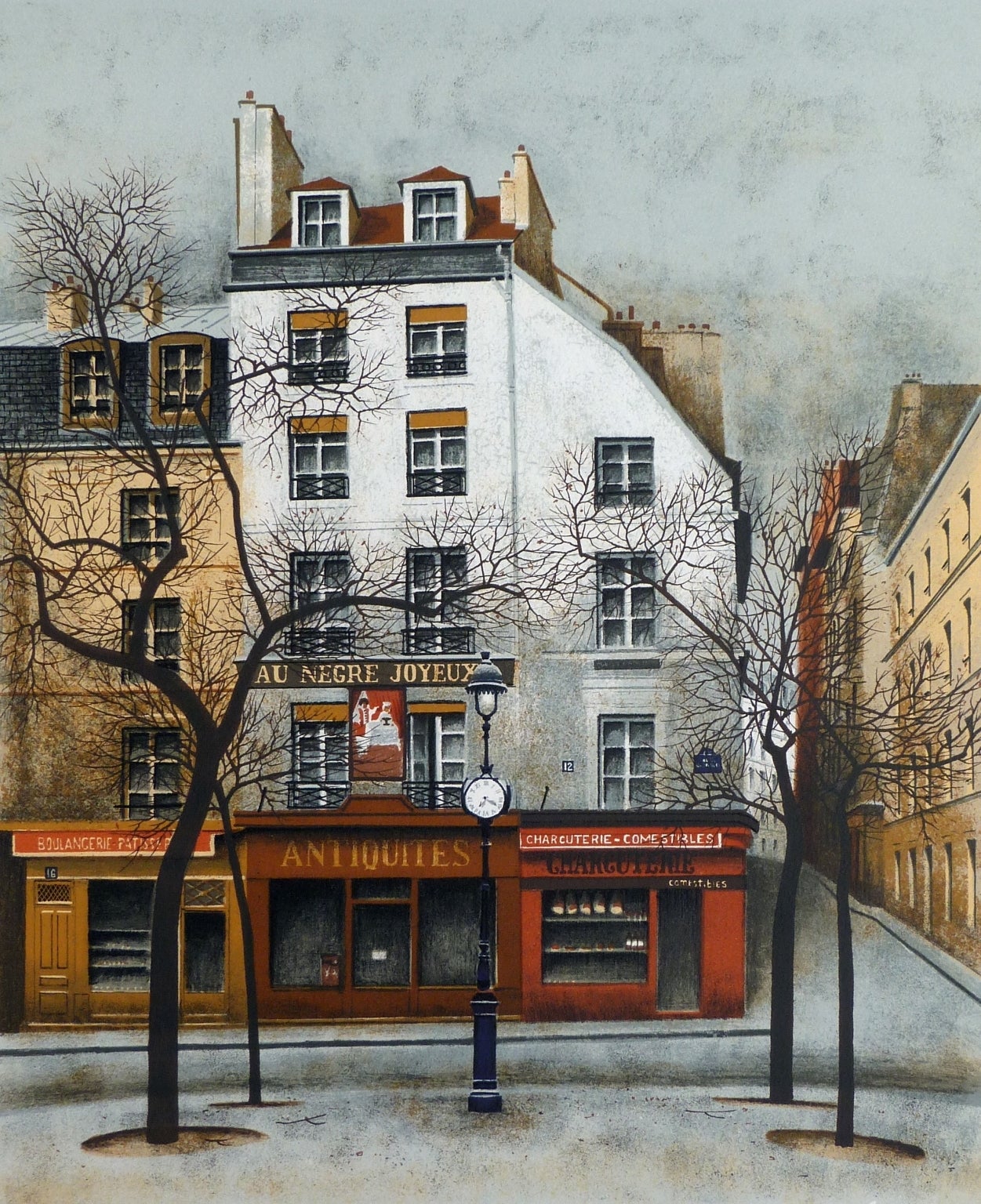 André RENOUX Figurative Print - Place de la Contrescarpe à Paris