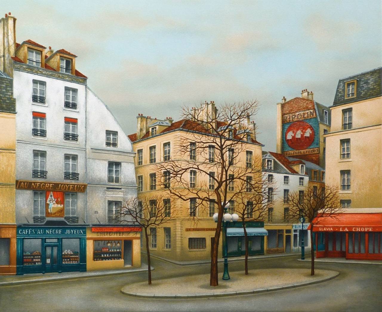André RENOUX Landscape Print - Place de la Contrescarpe, Paris, France