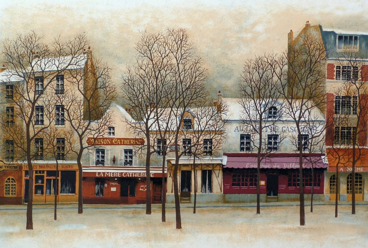 André RENOUX Landscape Print - Montmartre, Place du Tertre, Paris