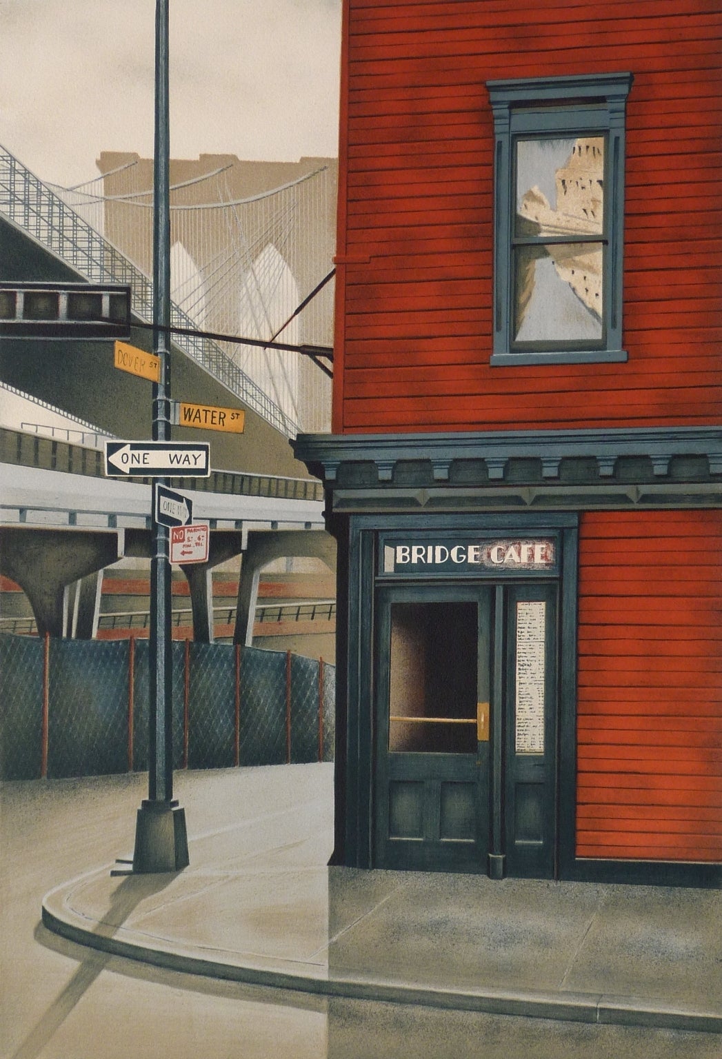 André RENOUX Landscape Print - The Bridge Café in New-York USA