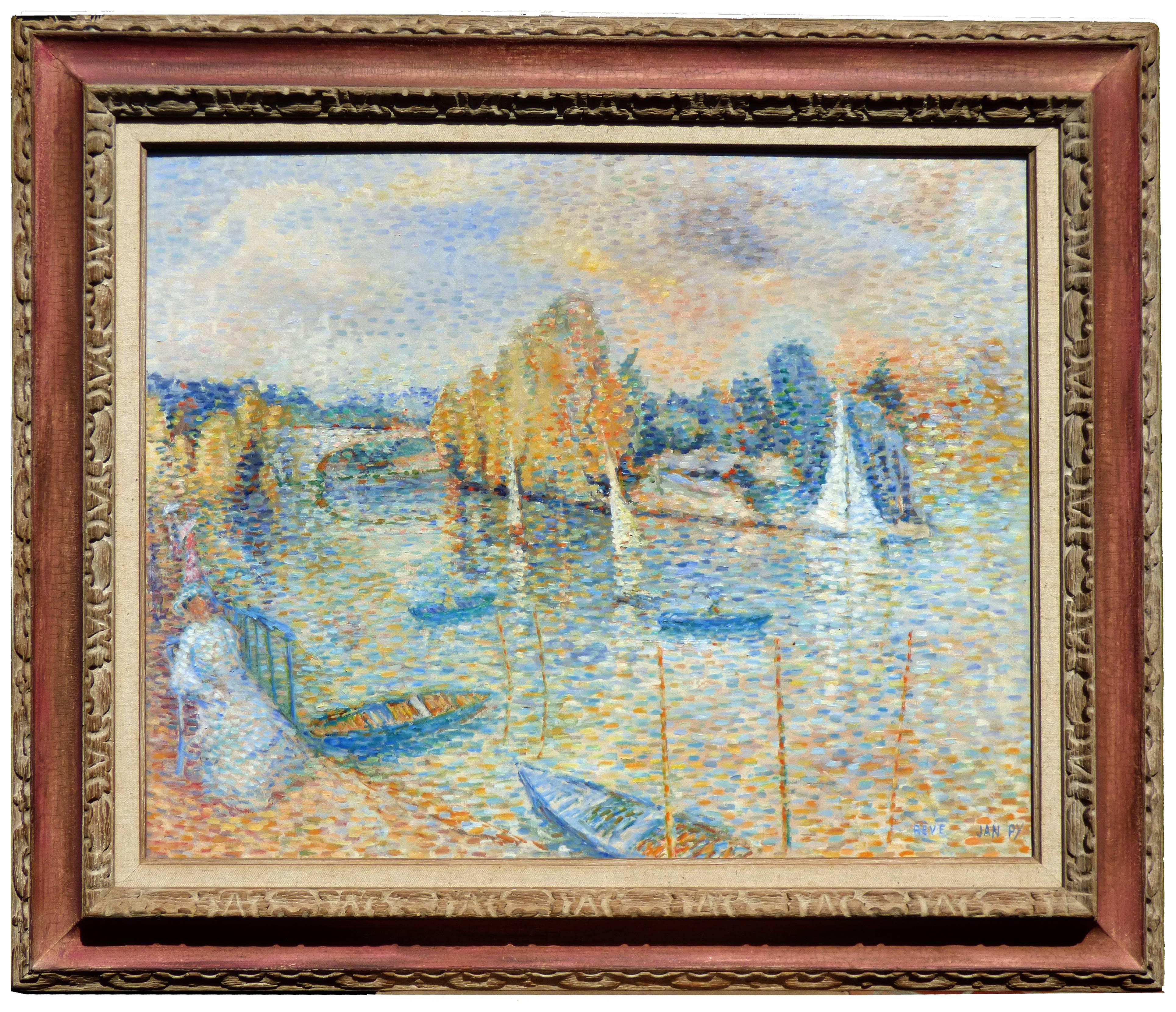 Pointillist Dream near the Seine River in France - Post-Impressionist Painting by Jean-Pierre Eirisch