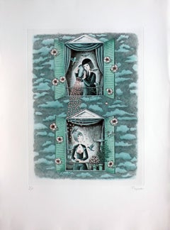 The lovers, the hearts through the windows