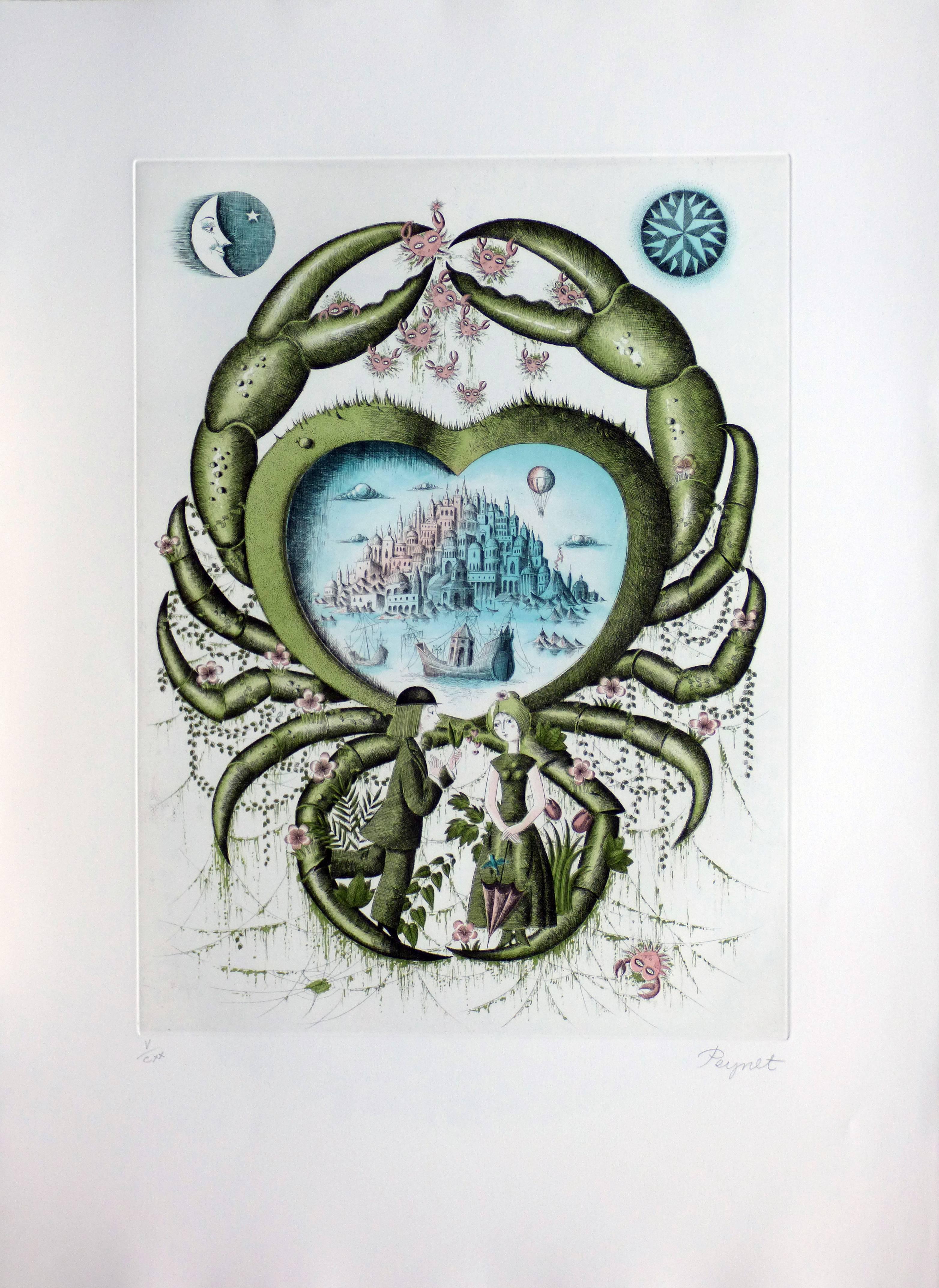 The lovers, the crab - Print by Raymond Peynet