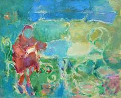 Vintage Le Parasol Bleu - The mother of the artist in her garden