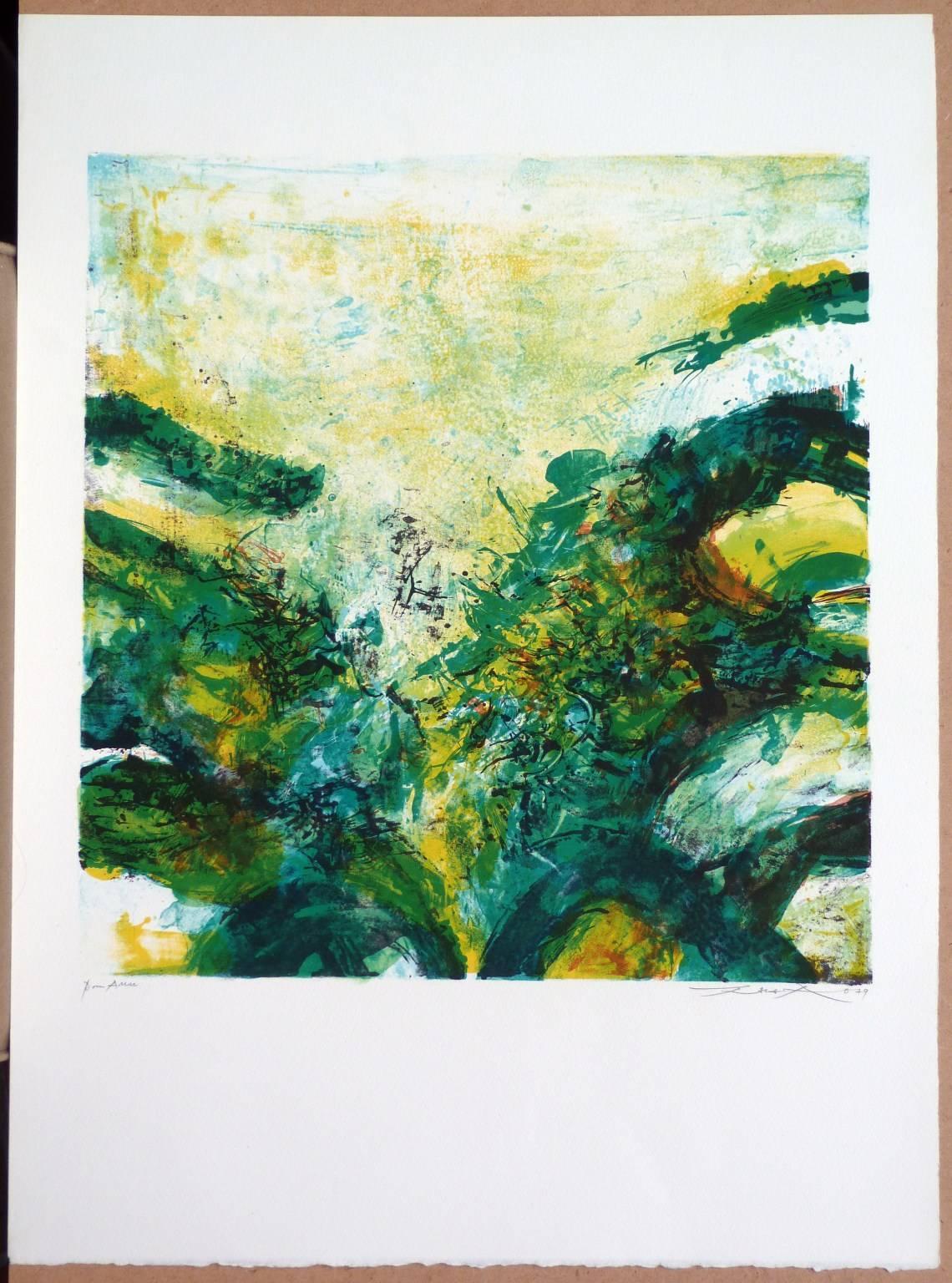 Abstract Composition in Green - Print by Zao Wou-Ki