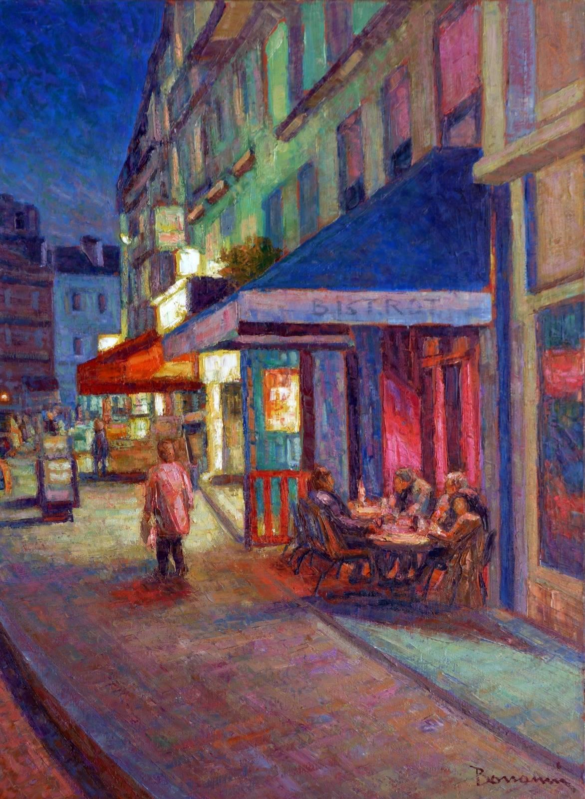 Claudio BONANNI Landscape Painting - A night street scene in Montmartre Paris