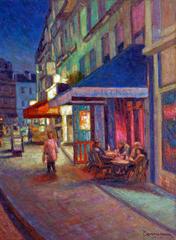 A night street scene in Montmartre Paris