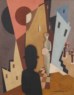 Jean Lambert-Rucki - Cubist City Scene in Oil, La Dame au Manchon, 1920