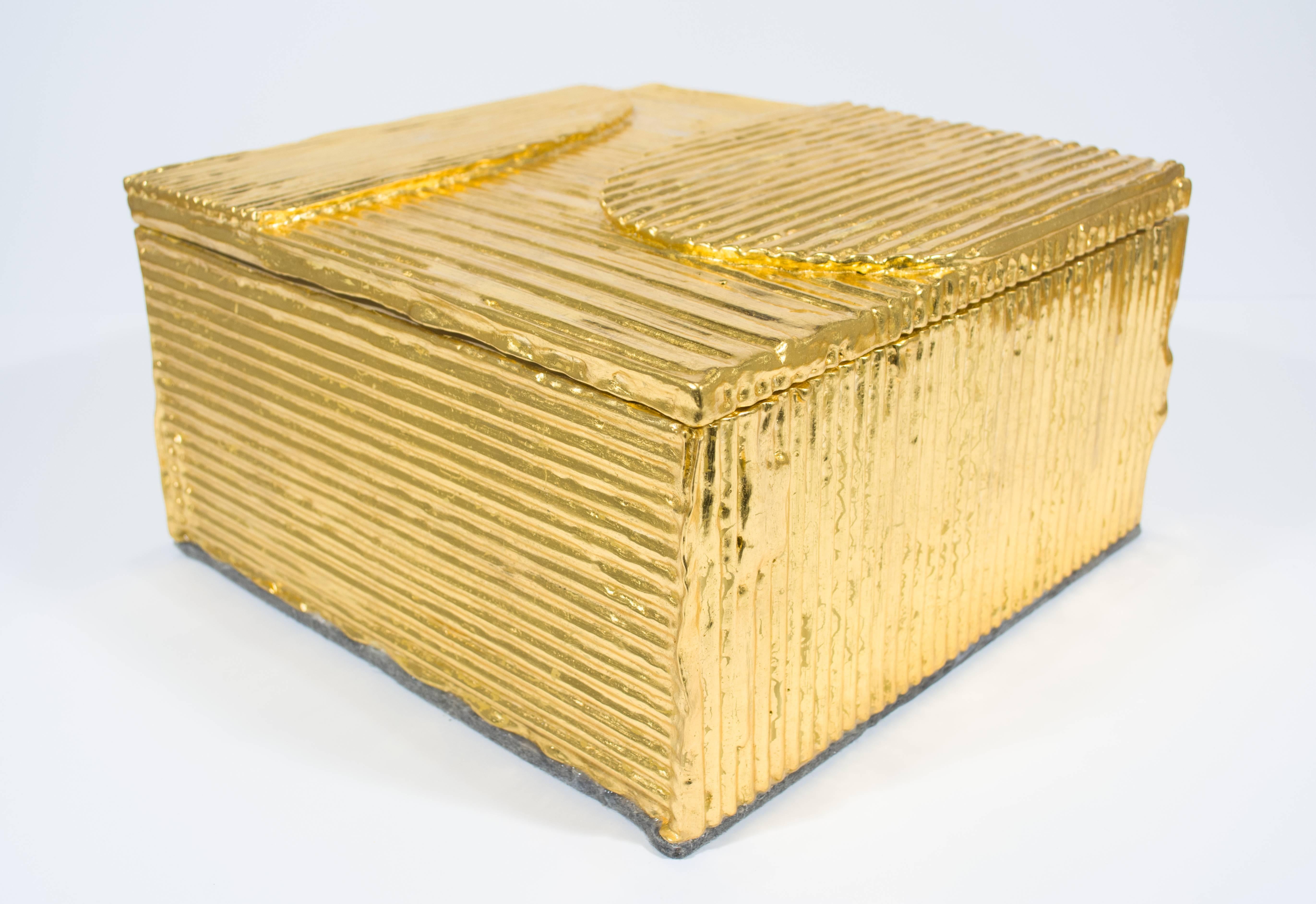 Red Gold Cardboard Box - Mixed Media Art by Nancy Lorenz