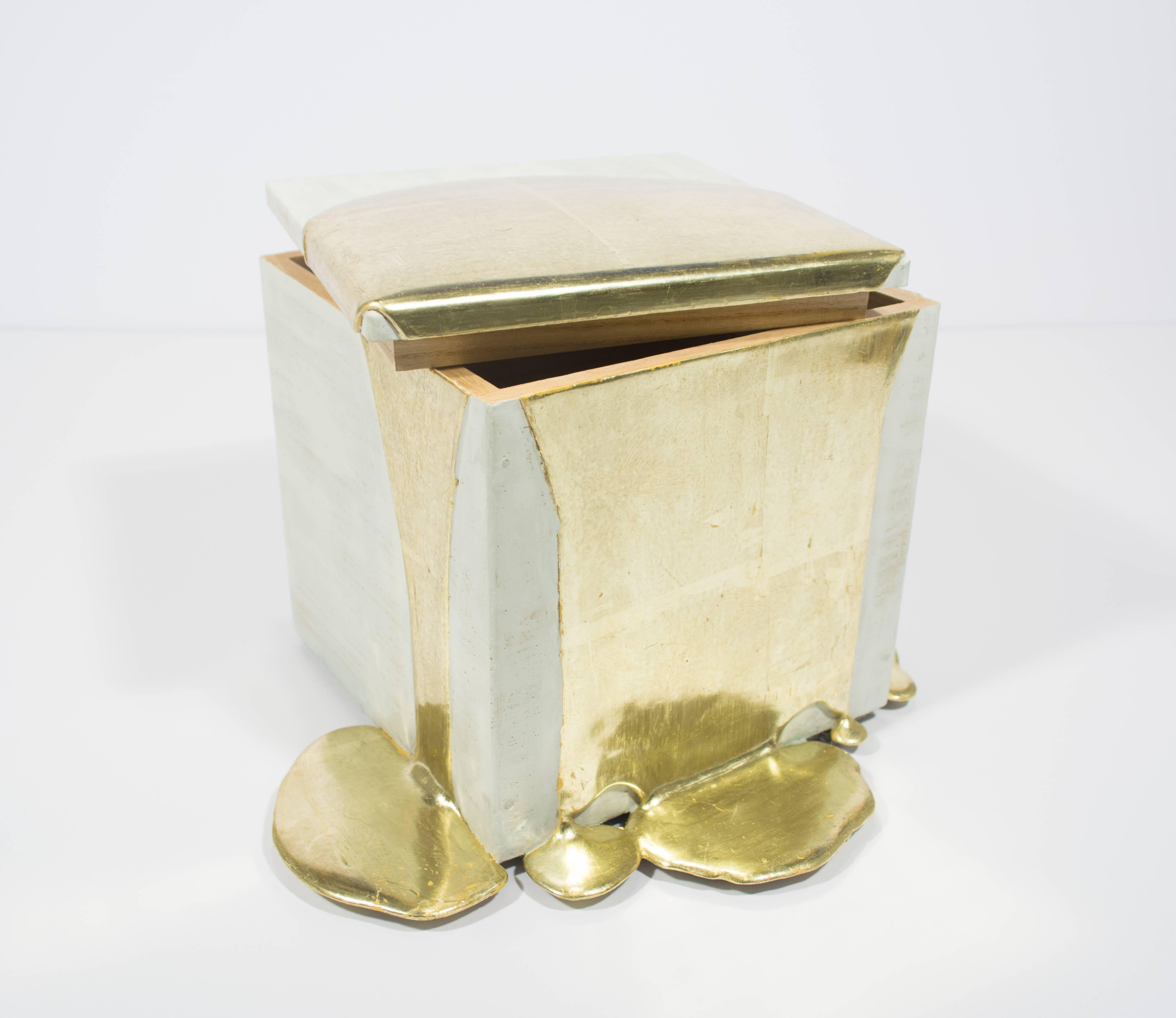 White Gold Pour Box - Contemporary Mixed Media Art by Nancy Lorenz
