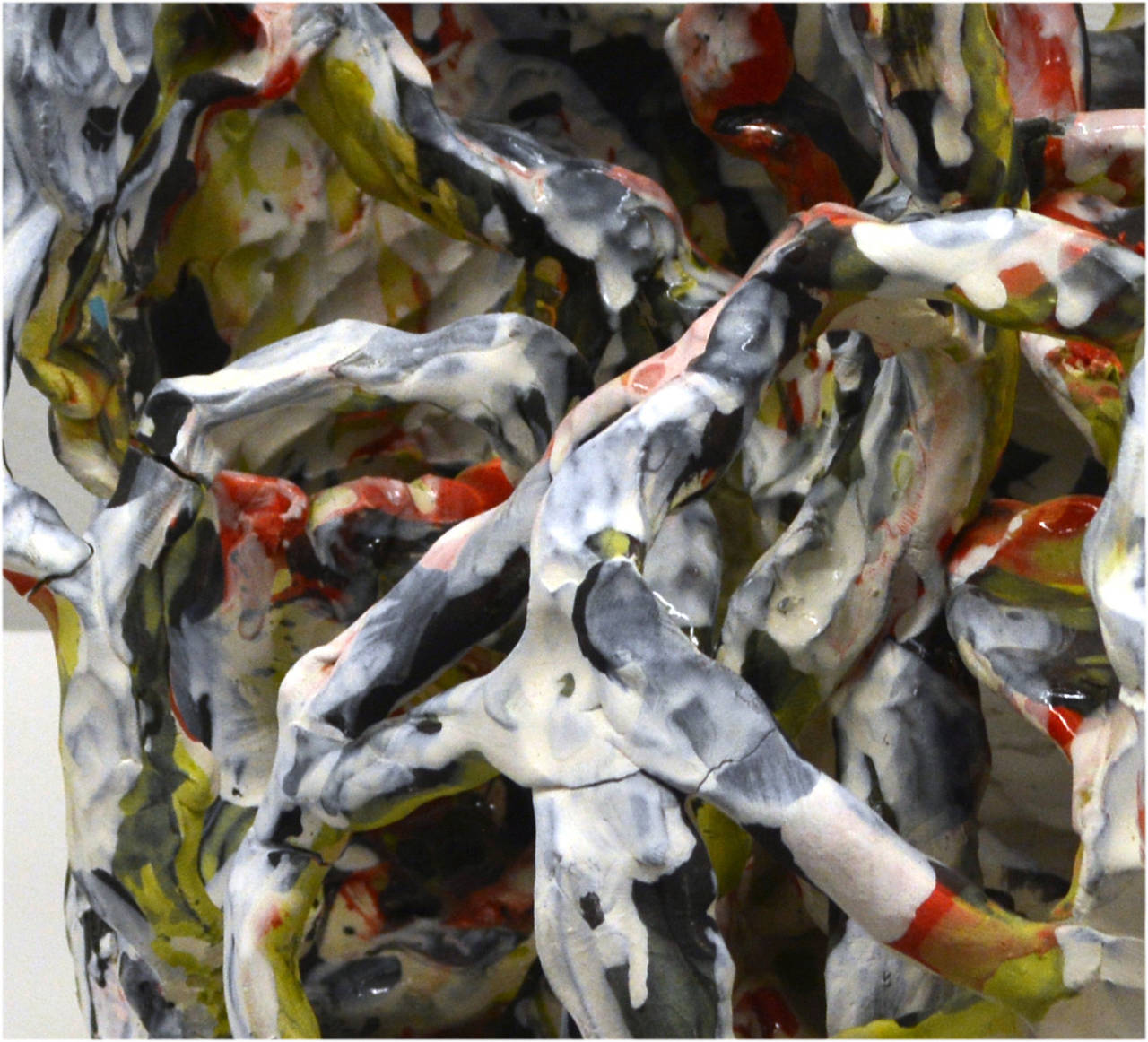 With the creation of ceramics, Wackers has begun to turn his painted forms into physical objects. Ranging from abstracted forms to stacks of bowls and vessels, Wackers’ approach to this medium is both playful and textural. Using conventional pottery