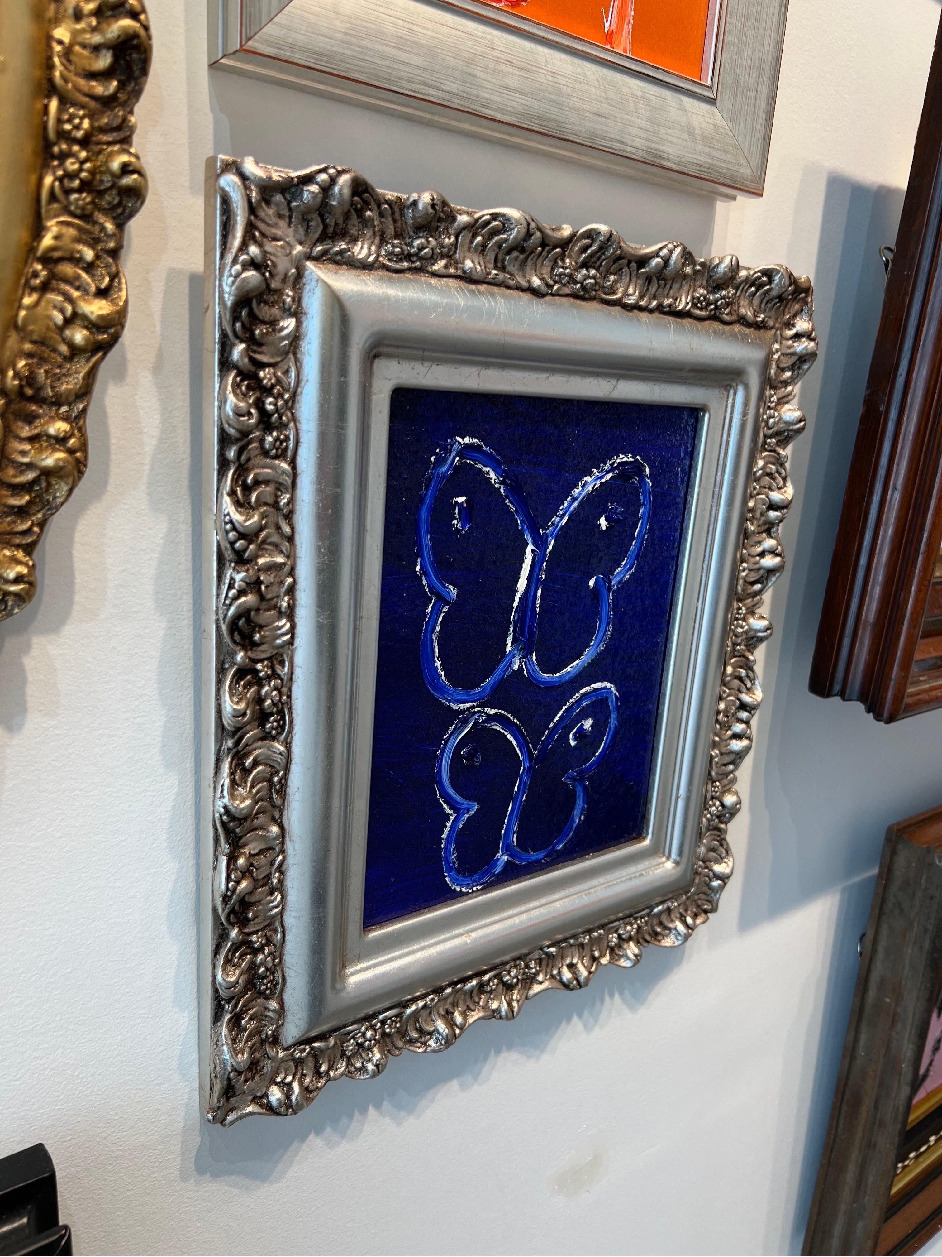 Rhapsody 2 Blaues „Schmetterlingsgemälde“ Original-Ölgemälde in Vintage-Rahmen (Zeitgenössisch), Painting, von Hunt Slonem
