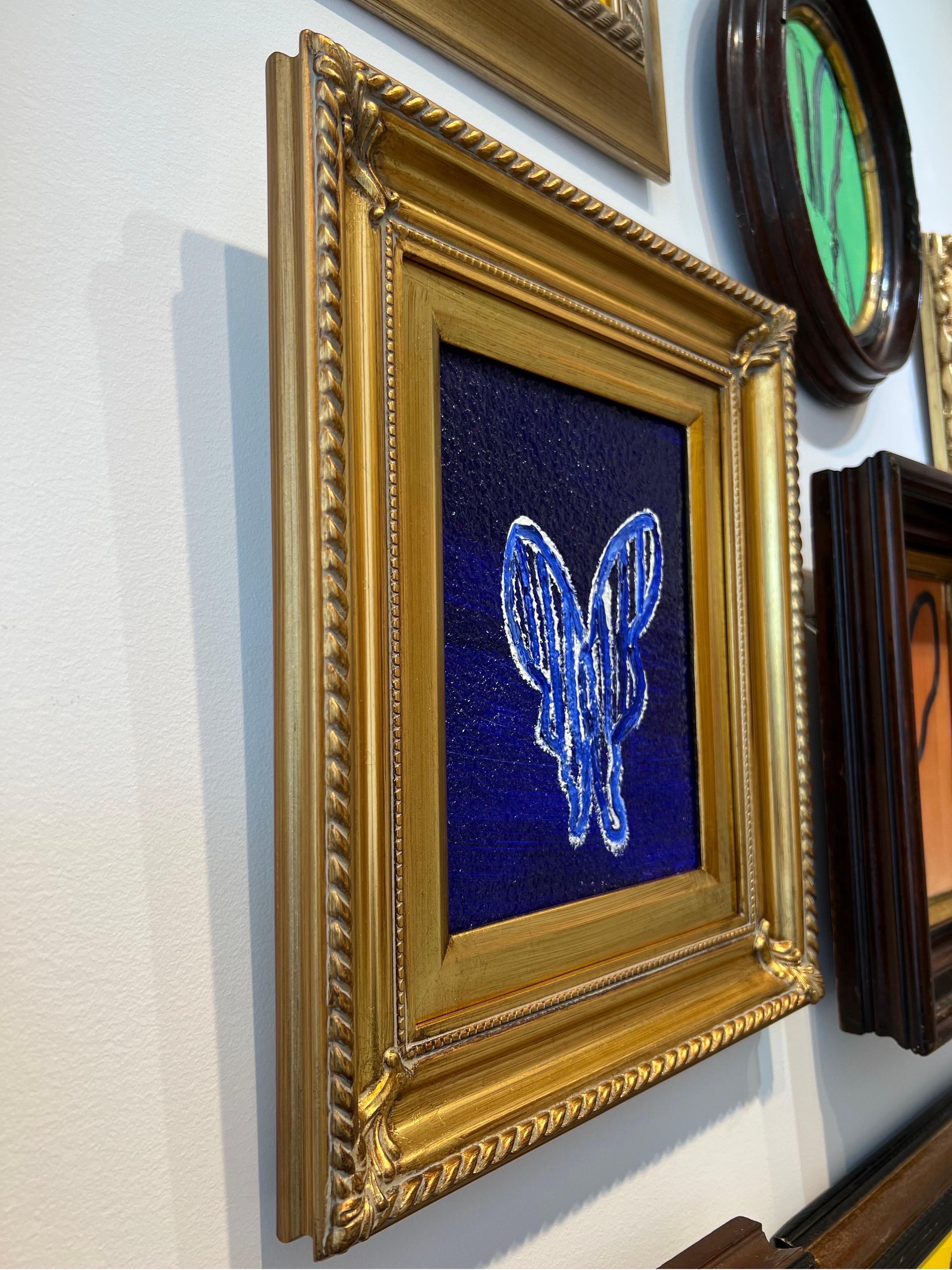 Luna „Schmetterlingsgemälde“, Original Blaues Ölgemälde in Gold, Vintage-Rahmen (Zeitgenössisch), Painting, von Hunt Slonem