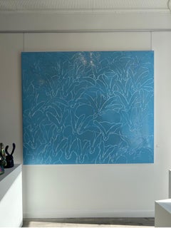 Ocean "Bunny Painting" Fun Colorful Light Blue Oil Painting