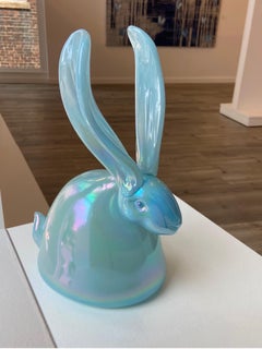 Turquoise Bunny "Bunny Sculpture" Unique Blown Glass Sculpture