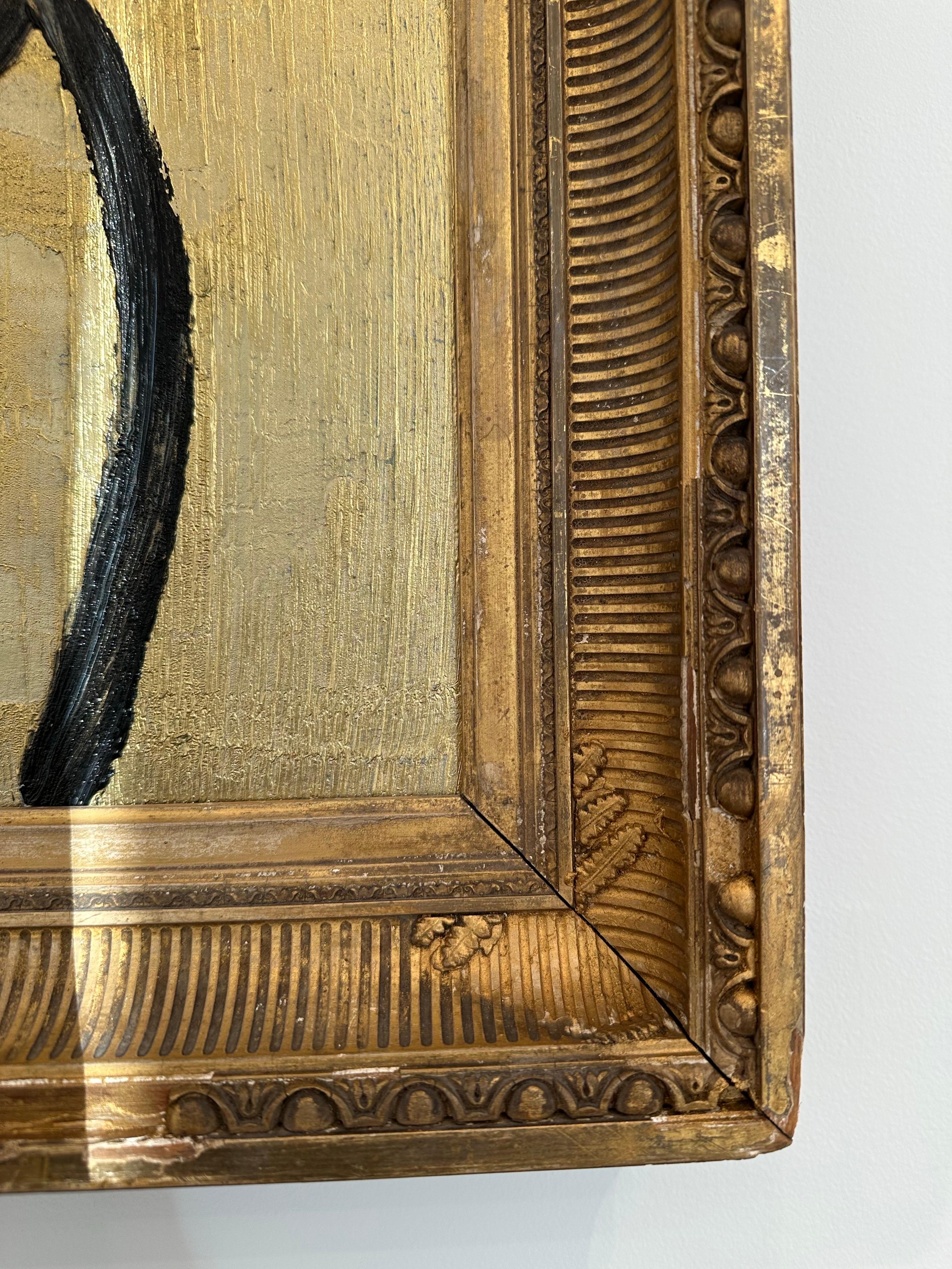Gold and Black Bunnies Oil Painting in Ornate Vintage Frame 2