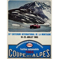 Poster originale del 1965 del rally automobilistico francese “Coupe des Alpes”