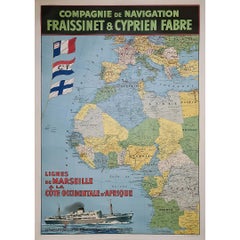 Affiche originale représentant une carte de l'Afrique maritime, datant de 1958 environ, réalisée par Roger Chapelet