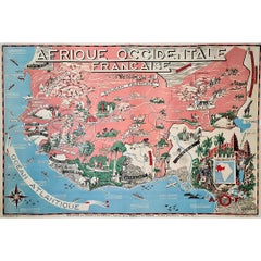 1951 Original A.O.F. French West Africa Pictorial Map Poster by Léon Craste