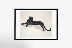 Circa 1935 Original Black Panther Mixed-Media Drawing After Paul Jouve, Art Deco