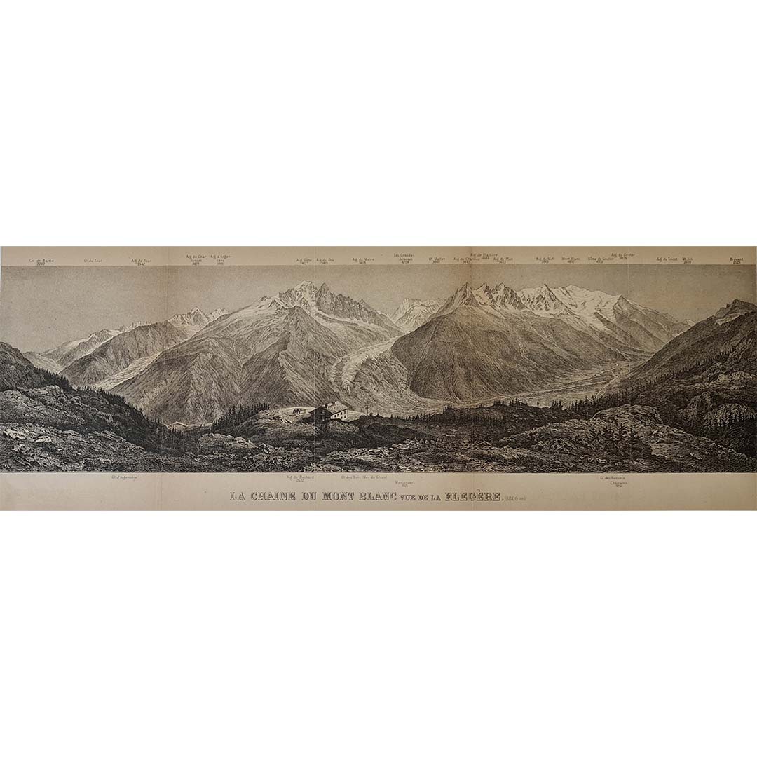 Circa 1880 Original Mont Blanc from La Flegere French Alps Panorama Print