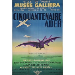 Affiche originale de 1947 du Salon de l'aviation française, réalisée par R. A. Drouot et Clément Ader