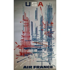 Affiche de voyage abstraite originale de Georges Mathieu pour Air France (États-Unis), 1967
