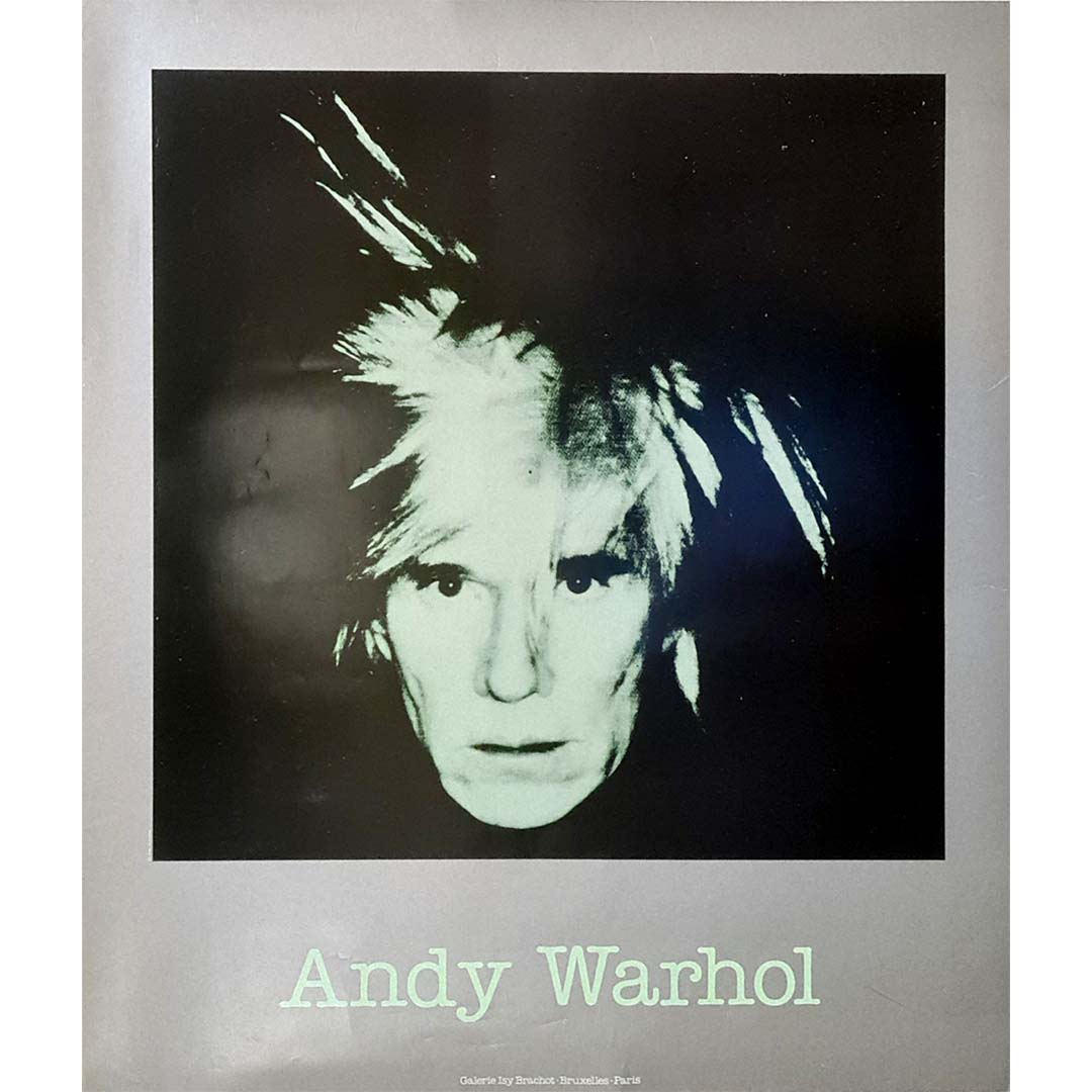 Produced in 1989, this original exhibition poster features a self-portrait by Andy Warhol and was published for Galerie Isy Brachot in Brussels and Paris. It accompanied a major posthumous presentation of Warhol’s work, held in Brussels from October